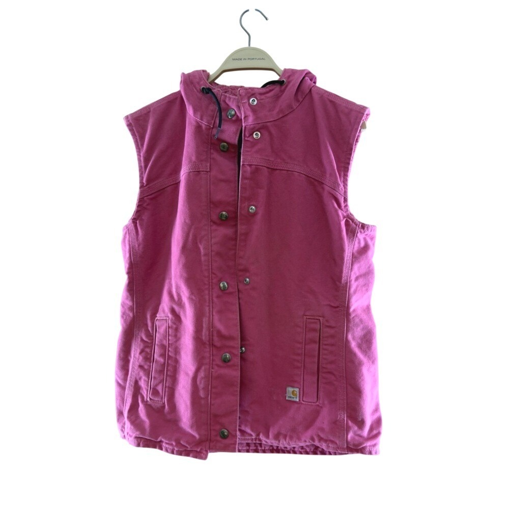 RARE Carhartt Women's Sandstone Berkley Hooded Vest "Tulip Pink" Sherpa Lined S